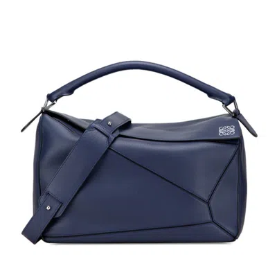 Pre-owned Loewe Puzzle Blue Navy Leather Handbag Shoulder Bag ()