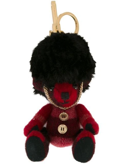 Shop Burberry The Guardsman Thomas Bear Charm In Check Cashmere - Red