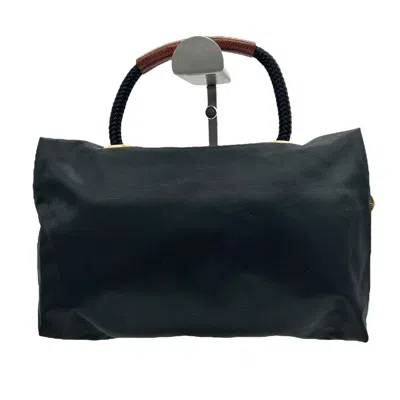 Pre-owned Longchamp Black Brown Nylon Handbag Tote Bag () In Multi