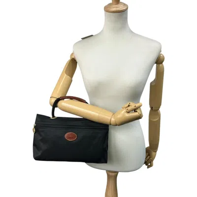 Pre-owned Longchamp Black Brown Nylon Handbag Tote Bag () In Multi