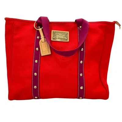 Pre-owned Louis Vuitton Antigua Rouge Leather Cotton Canvas Tote Bag () In Red