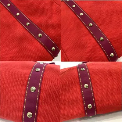 Pre-owned Louis Vuitton Antigua Rouge Leather Cotton Canvas Tote Bag () In Red