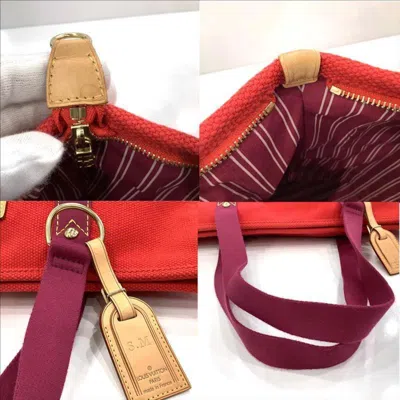 Pre-owned Louis Vuitton Antigua Rouge Leather Cotton Canvas Tote Bag () In Red