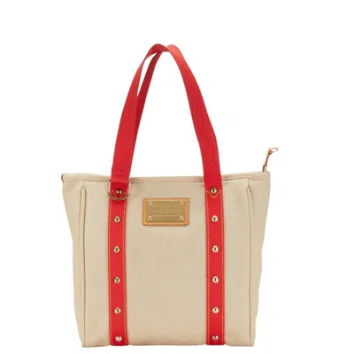 Pre-owned Louis Vuitton Beige Red Color Canvas Leather Shoulder Bag Tote Bag () In Multi