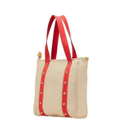 Pre-owned Louis Vuitton Beige Red Color Canvas Leather Shoulder Bag Tote Bag () In Multi