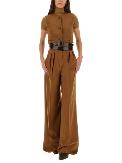 Max Mara Wide Leg High Waist Trousers In Brown