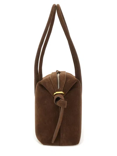 Yuzefi Rectangular Suede Shoulder Bag With Detachable Strap In Brown