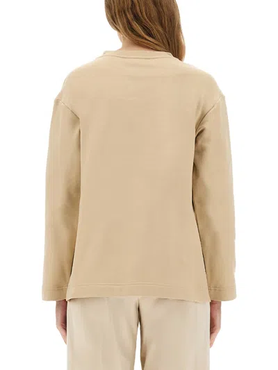 Max Mara Long Sleeve Knit Sweatshirt With Side Slits In Brown