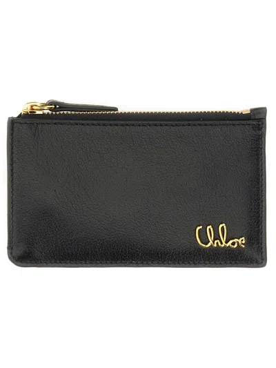Chloé Signature Coin Purse Gold-tone Hardware In Black