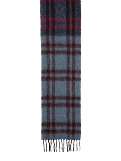 Paul Smith Rectangular Check Pattern Scarf With Fringed Edges In Blue