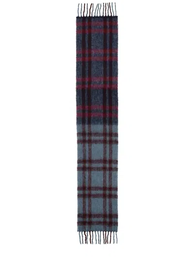 Paul Smith Rectangular Check Pattern Scarf With Fringed Edges In Blue