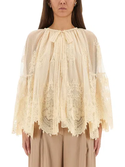 Zimmermann Hypnotic Tiered Lace Blouse In Neutral
