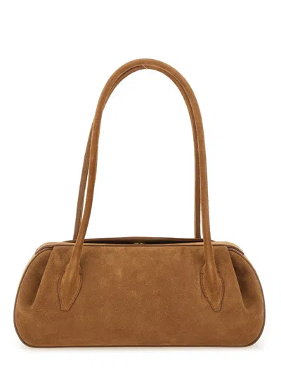 Yuzefi Long Handle Rectangular Shape Suede Finish Shoulder Bag In Brown