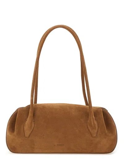 Yuzefi Long Handle Rectangular Shape Suede Finish Shoulder Bag In Brown