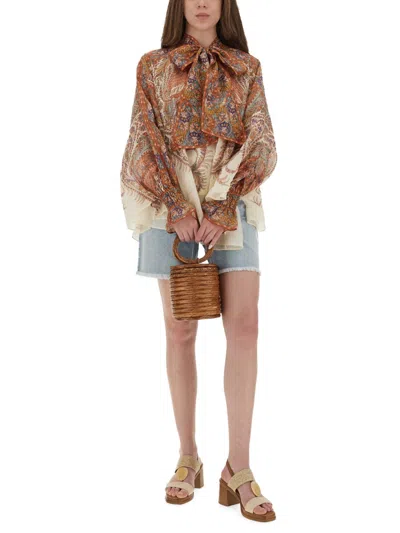 Zimmermann Rhiannon Tie Neck Blouse Cream Paisley In Multi
