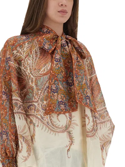 Zimmermann Rhiannon Tie Neck Blouse Cream Paisley In Multi