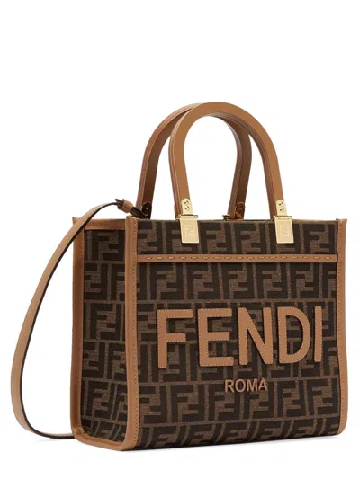 Fendi Ff Jacquard Small Sunshine Shopper Bag In Brown