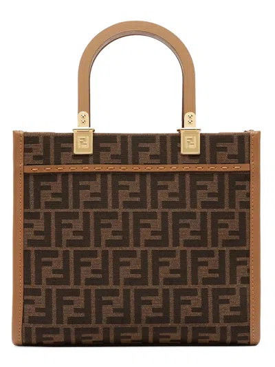 Fendi Ff Jacquard Small Sunshine Shopper Bag In Brown