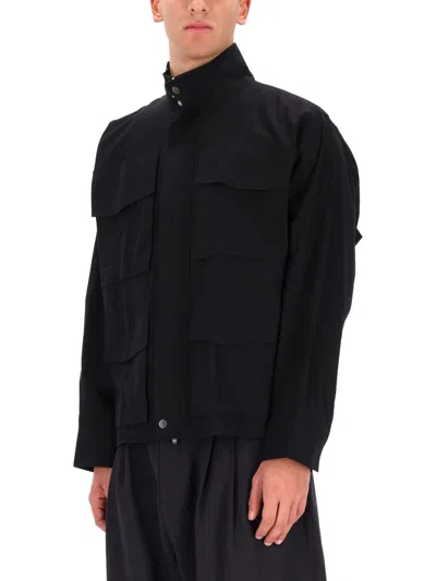 Studio Nicholson Boxy Cropped Black Sports Jacket In Black