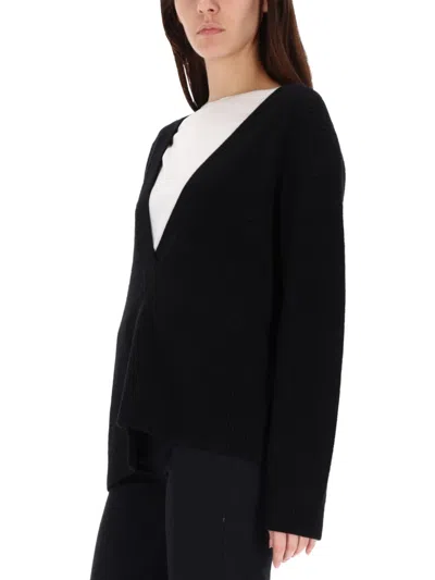 Zona20 Milano Deep V-neck Black Merino Wool Sweater With Oversized Fit In Black