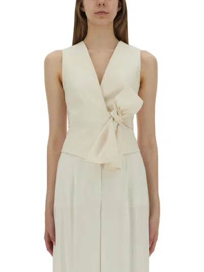 Max Mara Fitted Sleeveless Top Bow Detail In Neutral