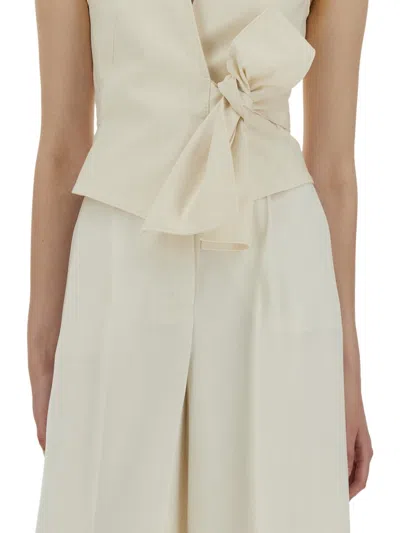 Max Mara Fitted Sleeveless Top Bow Detail In Neutral