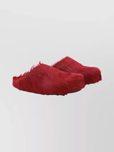 Marni Faux Fur Mules Flat Sole In Red