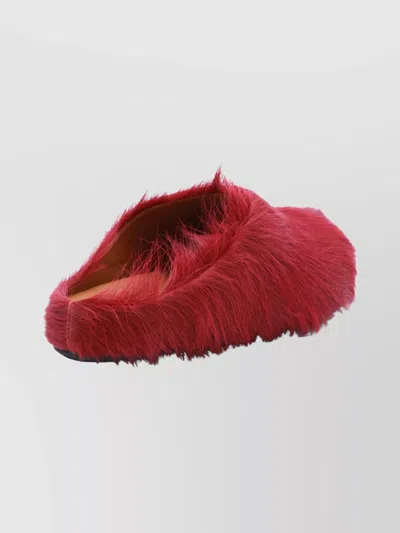 Marni Faux Fur Mules Flat Sole In Red