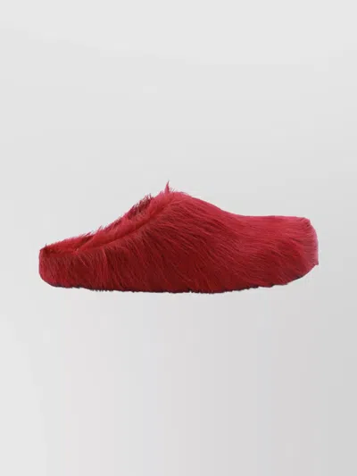 Marni Faux Fur Mules Flat Sole In Red