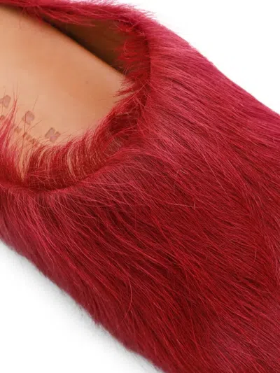 Marni Faux Fur Mules Flat Sole In Red