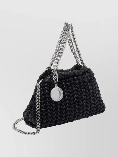 Stella Mccartney Chain Strap Crossbody Bag With Woven Texture In Black