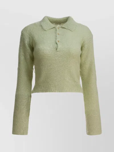 Auralee Collared Knitwear With Long Sleeves And Cropped Length In Green