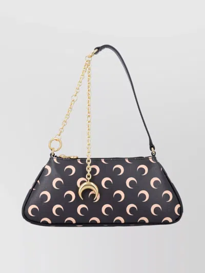 Marine Serre Crescent Moon Canvas Shoulder Bag In Black