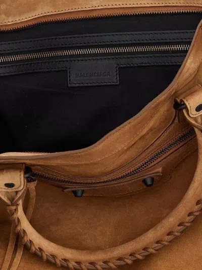 Balenciaga Camel Suede Medium Le City Handbag In Brown