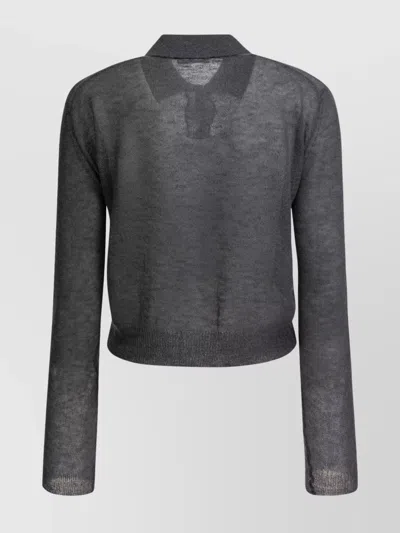 Auralee Long Sleeve Knit Top With Sheer Fabric In Gold