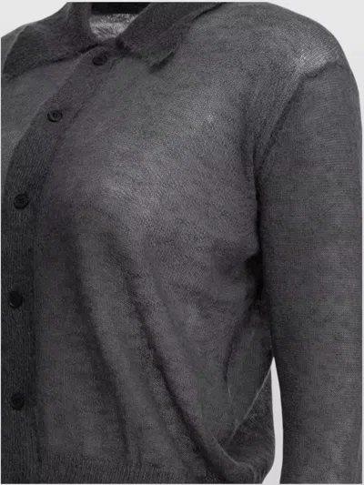 Auralee Long Sleeve Knit Top With Sheer Fabric In Gold