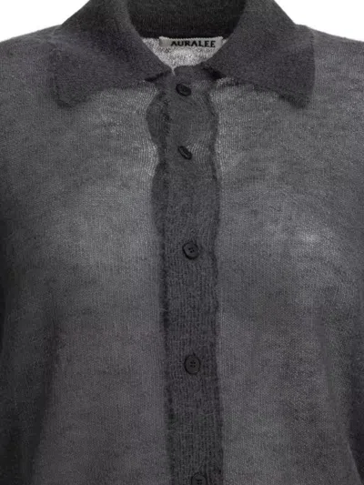 Auralee Long Sleeve Knit Top With Sheer Fabric In Gold