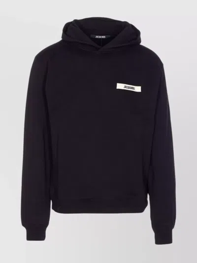 Jacquemus Hooded Long Sleeve Knitwear With Ribbed Cuffs In Black
