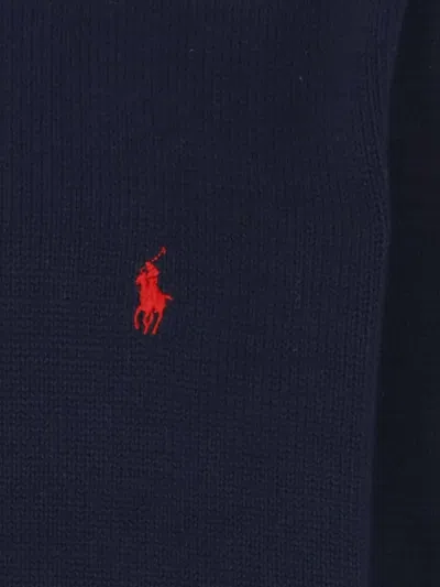 Ralph Lauren Long Sleeve Crew Neck Sweater With Ribbed Cuffs In Blue