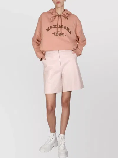 Max Mara Longline Hoodie With Drawstring And Ribbed Cuffs In Brown