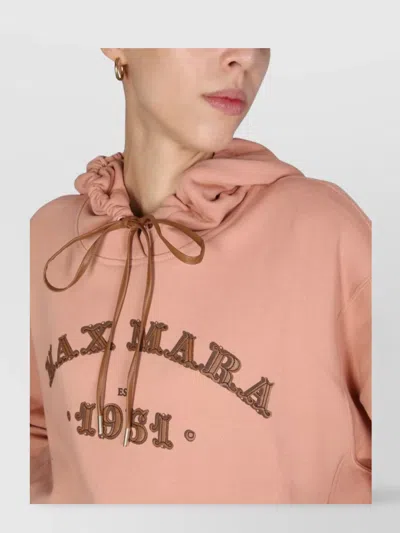 Max Mara Longline Hoodie With Drawstring And Ribbed Cuffs In Brown