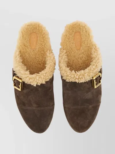 Chloé Mules With Buckle And Studded Trim In Brown