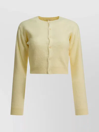 Auralee Cropped Knitwear With Long Sleeves And Ribbed Hem In Yellow