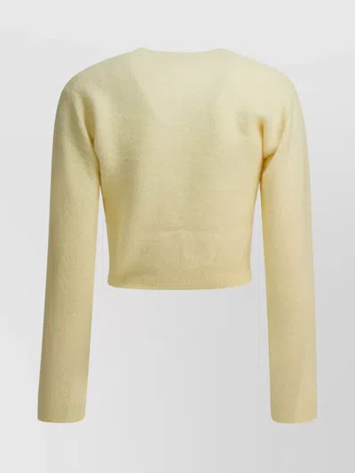 Auralee Cropped Knitwear With Long Sleeves And Ribbed Hem In Yellow