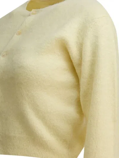 Auralee Cropped Knitwear With Long Sleeves And Ribbed Hem In Yellow