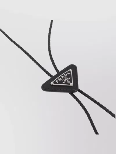 Prada Adjustable Triangle Shape Lamb Leather Tie In Gray