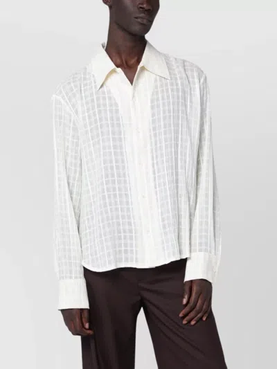 Séfr Ignacio Cotton Linen Checked Long Sleeve Shirt In White