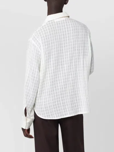 Séfr Ignacio Cotton Linen Checked Long Sleeve Shirt In White
