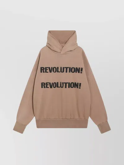Fear Of God Hooded Sweatshirt With Graphic Print And Ribbed Cuffs In Brown