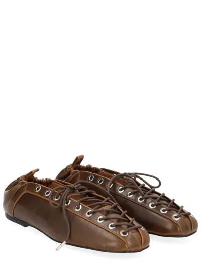 Ganni Lace-up Shoes Featuring Elasticated Trim In Brown